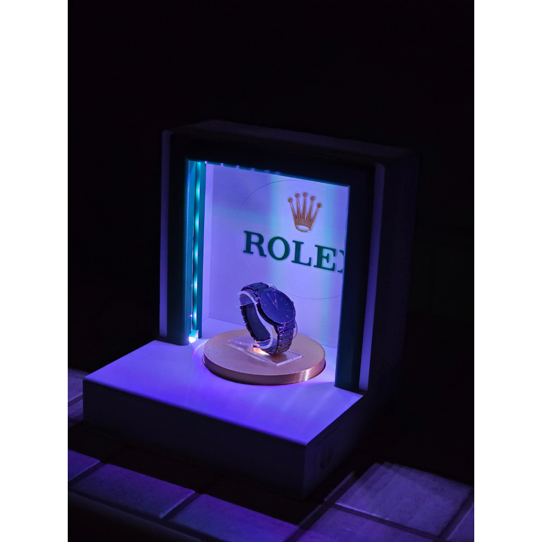 Espositore per Orologi Personalizzabile con Piatto Girevole Illuminato a LED - Rolex