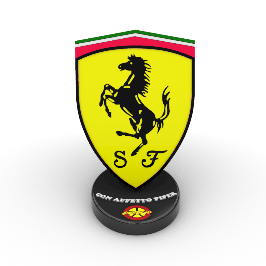 Idea Regalo Logo Ferrari su Piedistallo con Dedica