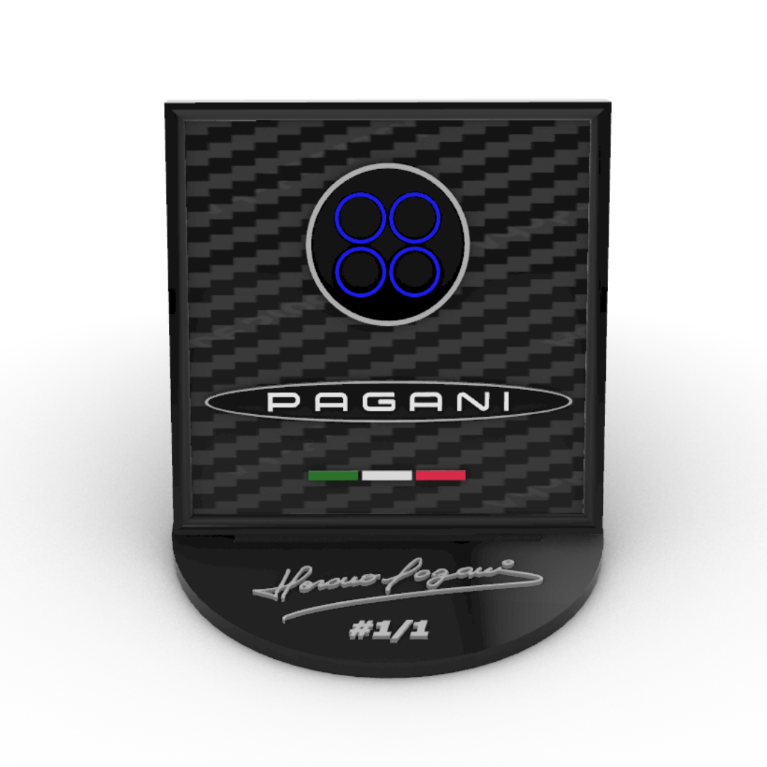 Quadro con Piedistallo Sfondo Texture Fibra di Carbonio - Logo Pagani
