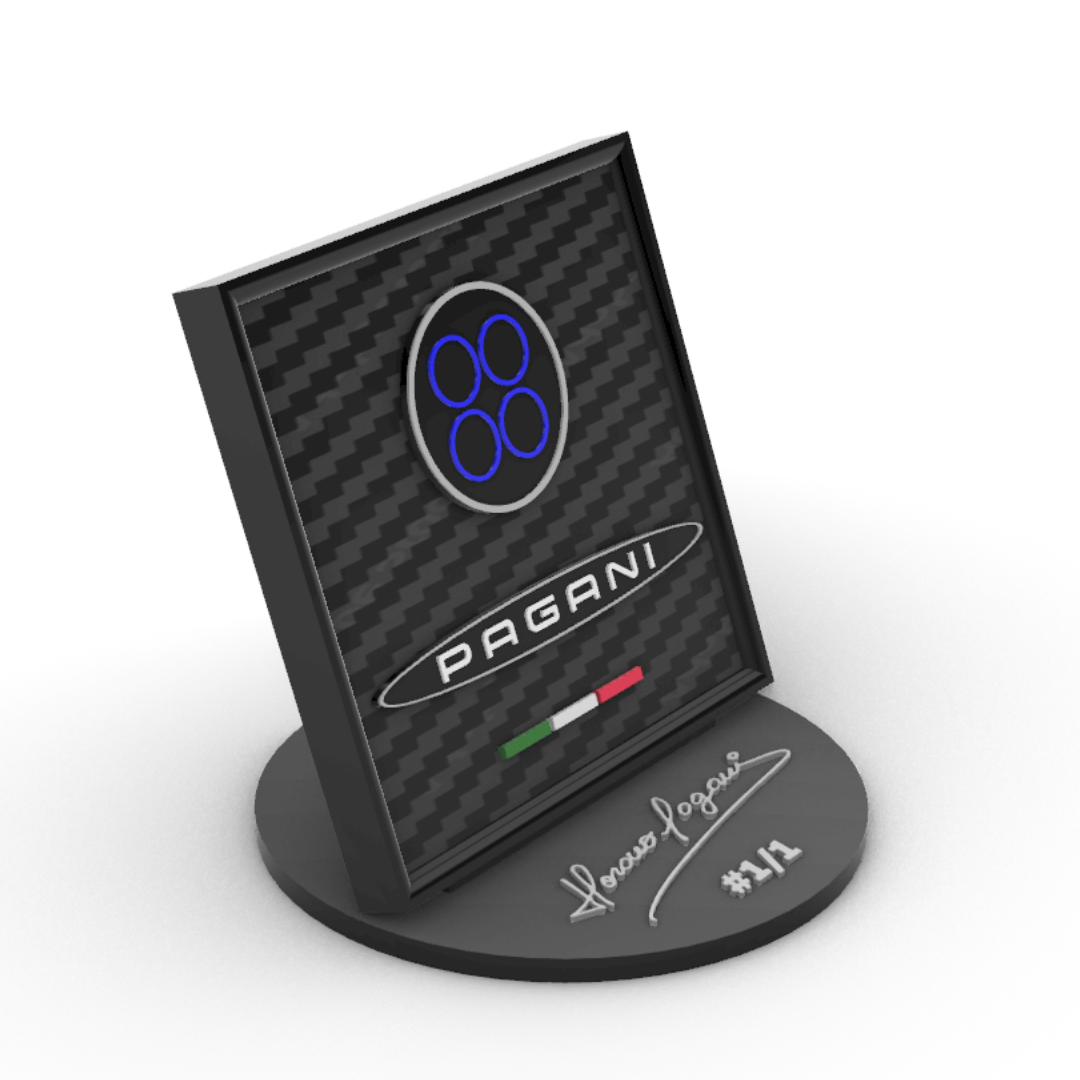 Quadro con Piedistallo Sfondo Texture Fibra di Carbonio - Logo Pagani