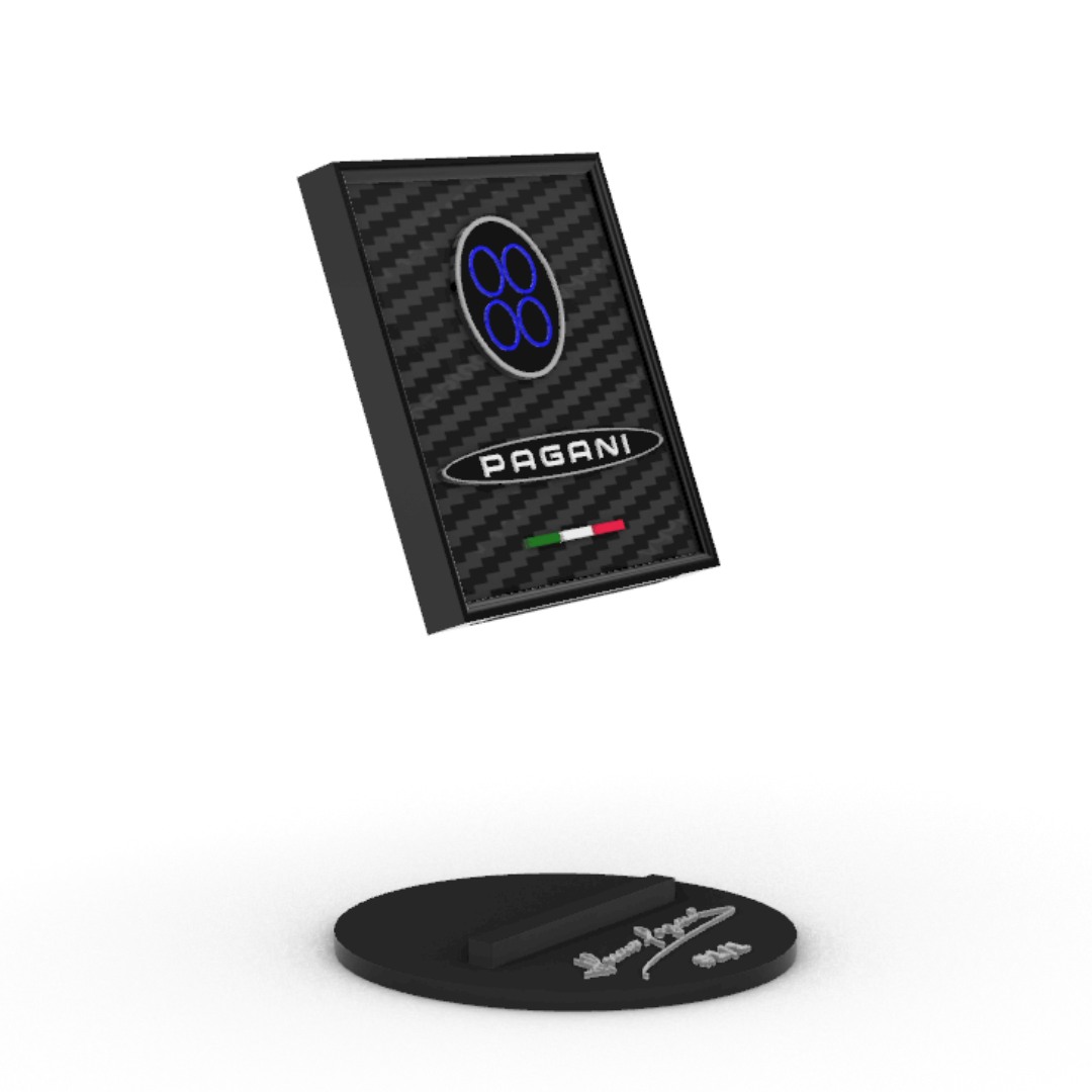 Quadro con Piedistallo Sfondo Texture Fibra di Carbonio - Logo Pagani