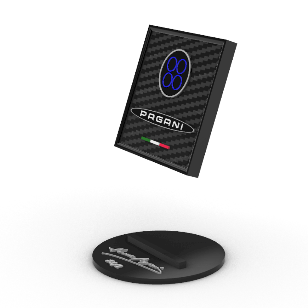 Quadro con Piedistallo Sfondo Texture Fibra di Carbonio - Logo Pagani