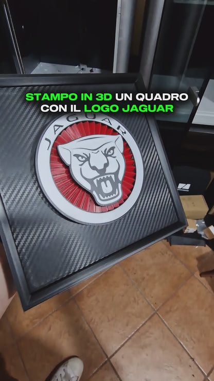 Quadro con Sfondo Texture Fibra di Carbonio - Logo Jaguar