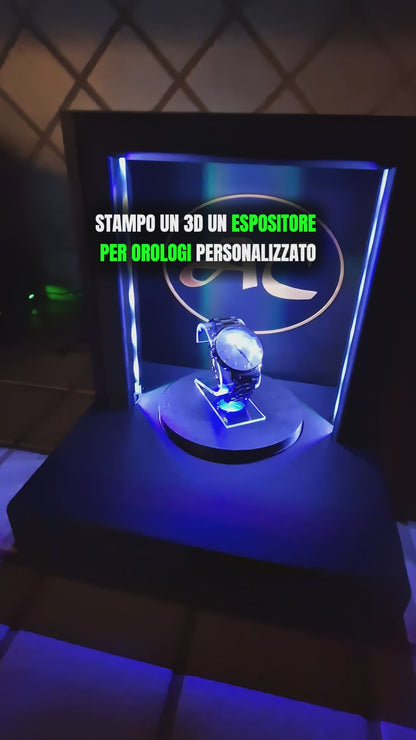 Espositore per Orologi Personalizzabile con Piatto Girevole Illuminato a LED